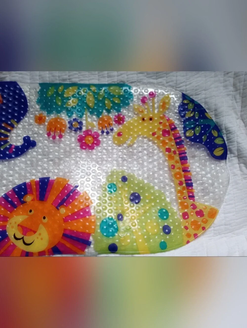 Colorful Baby Bath Tub Mat with Suction Grips -  Clear with Animal Graphics